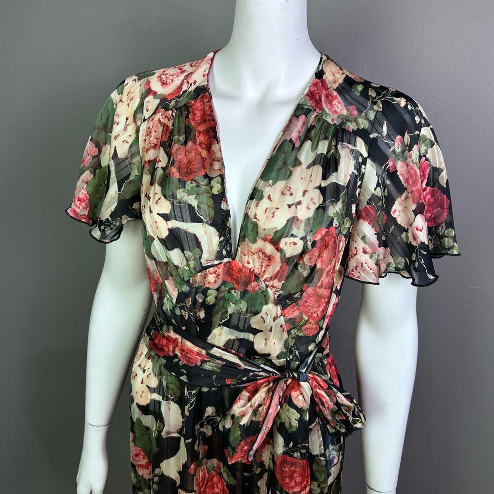 Anna Sui dress size 4 whimsigoth floral feminine flutter sleeve jazz‎ age fairy